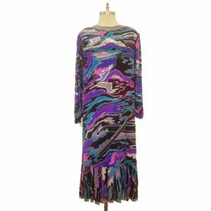 Vtg 80s Judith Ann Creation Silk Beaded Sequined Dress